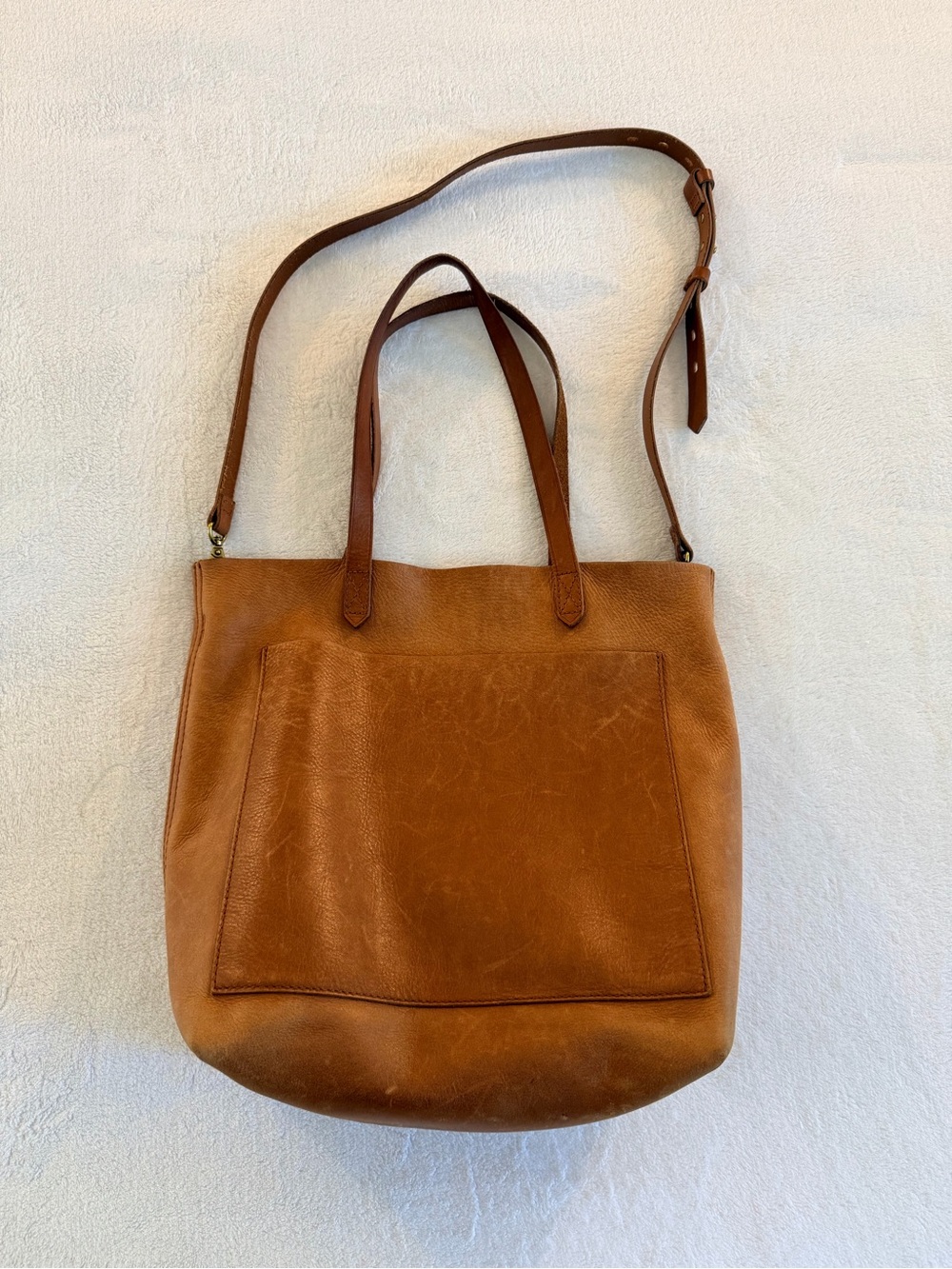 Madewell Cognac Leather Tote with Front Pocket